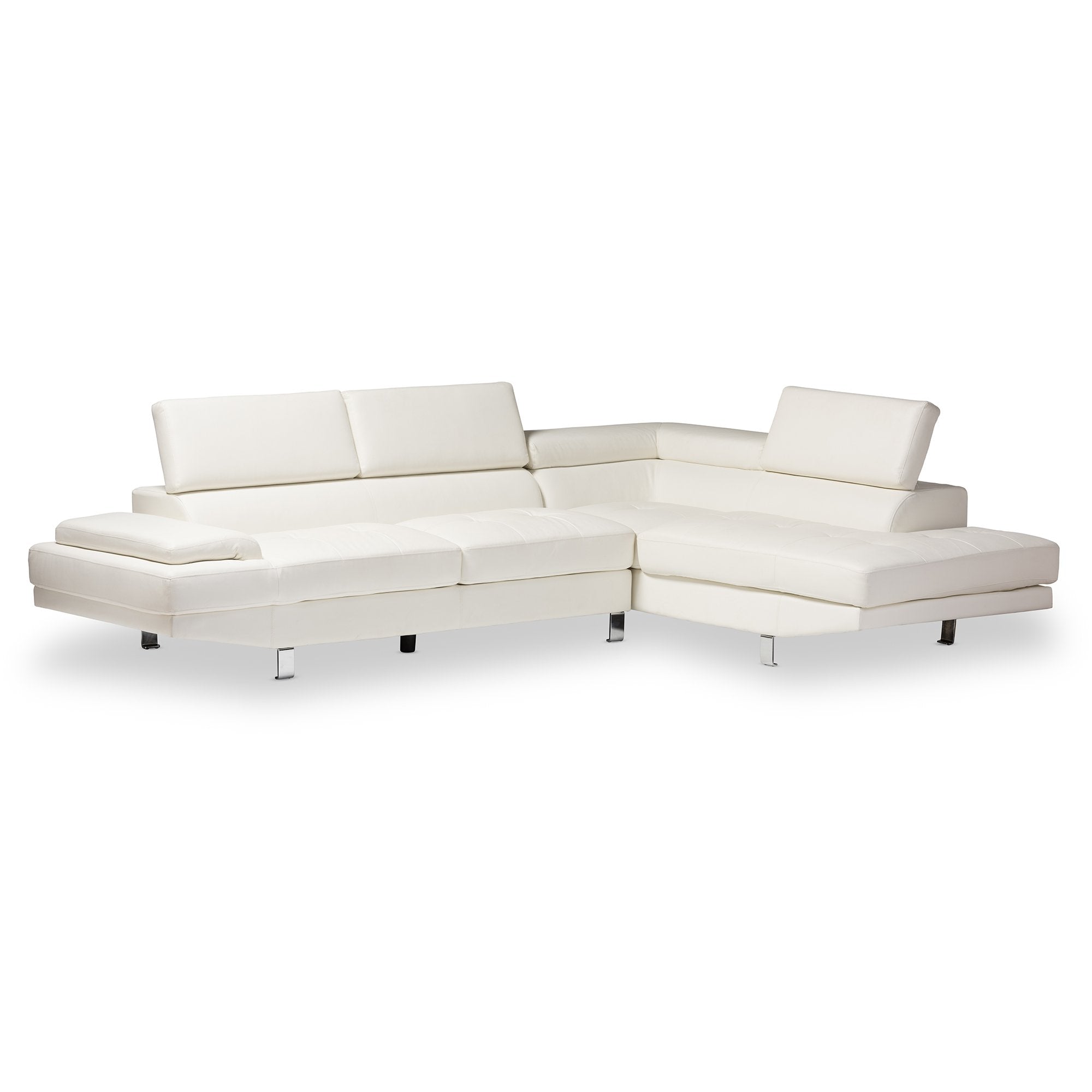 Baxton Studio Selma Leather Modern Sectional Sofa, 119.75L x 89.5W x 28.5H, White, IDS077P-SEC-RFC-White